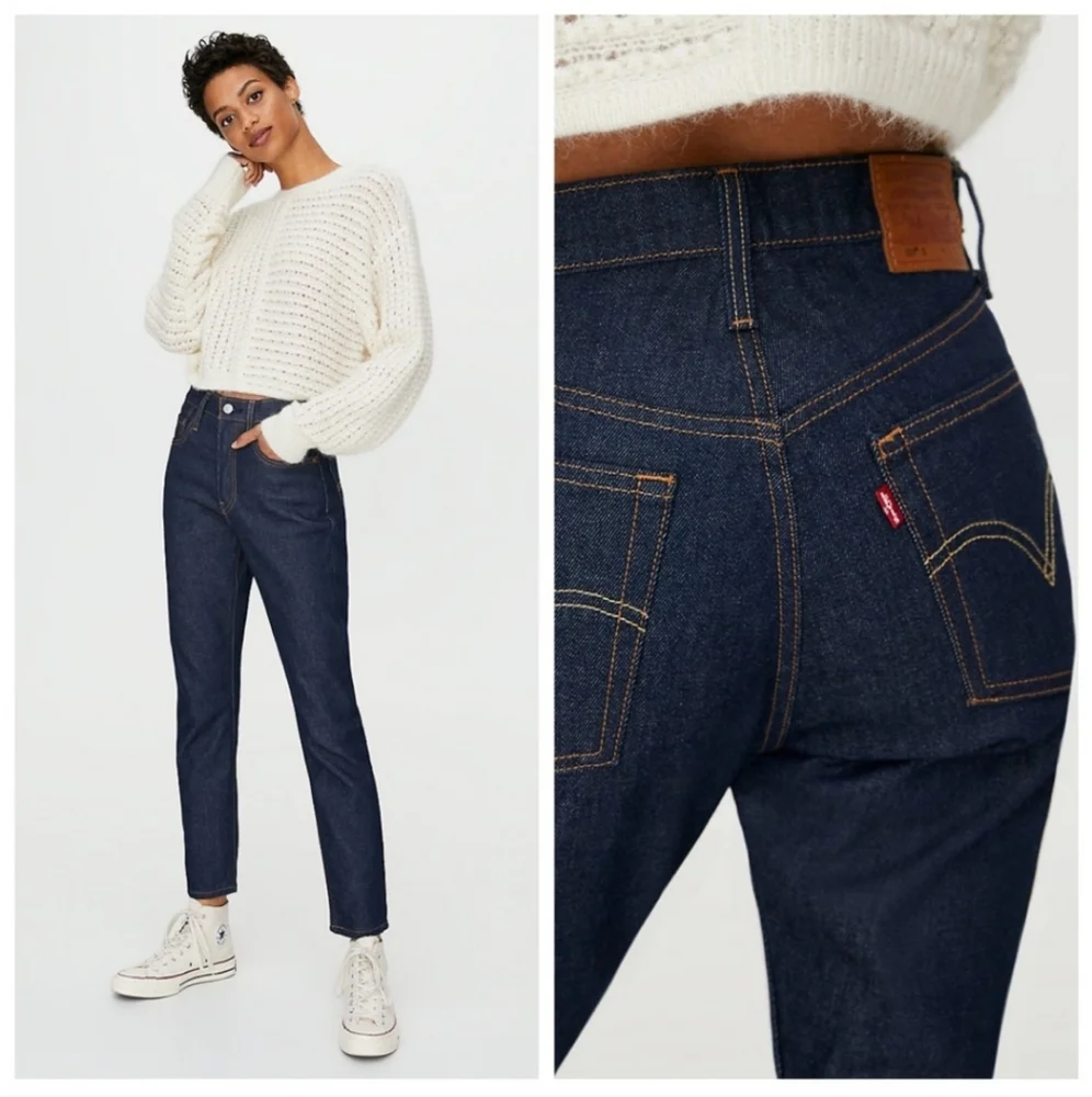 Levi's 501 Dark Wash High Rise Waisted Skinny Jeans - Picture 1 of 8